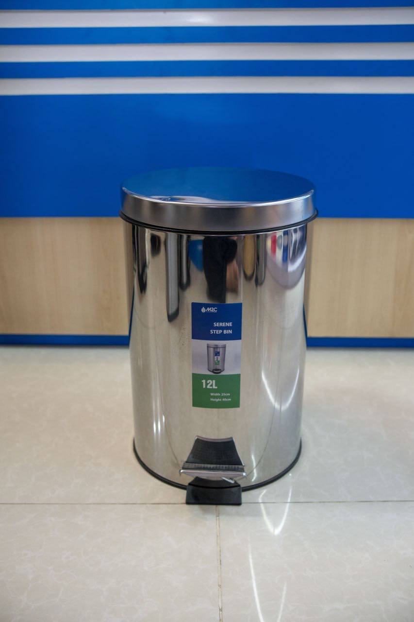 ធុងអ៊ីណុកជាន់ជើងមូល M2C Waste Bin 12L 40cm T215-1
