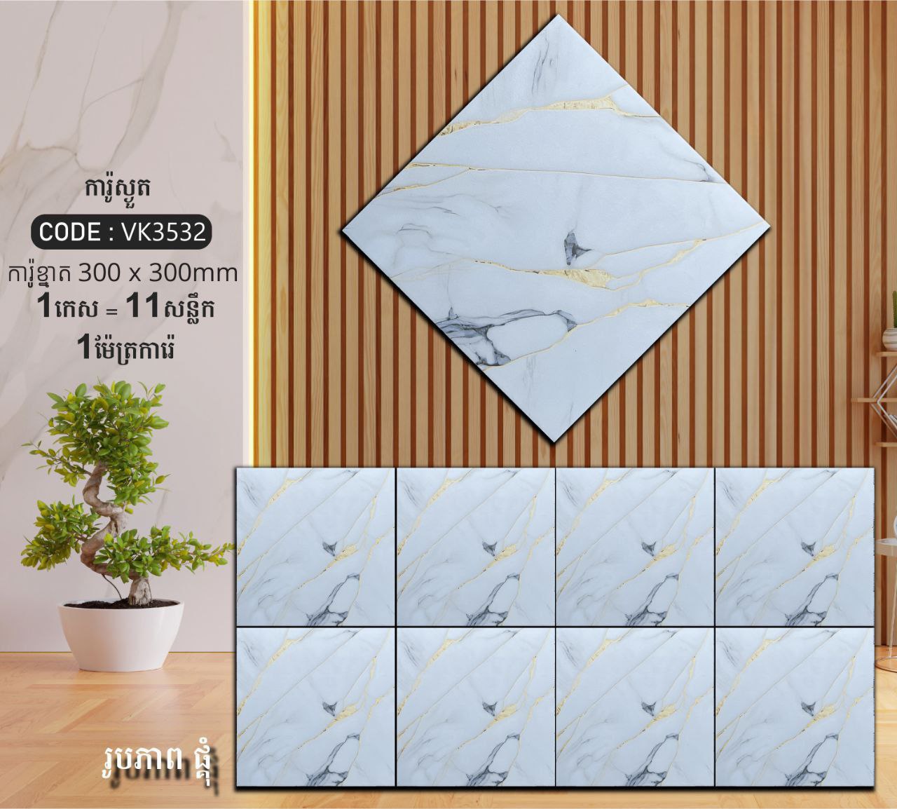 ការ៉ូបាតបន្ទប់ទឹក Bathroom Floor Tile 30x30cm VK3532