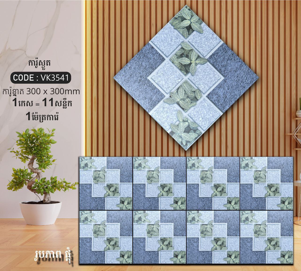 ការ៉ូបាតបន្ទប់ទឹក Bathroom Floor Tile 30x30cm VK3541