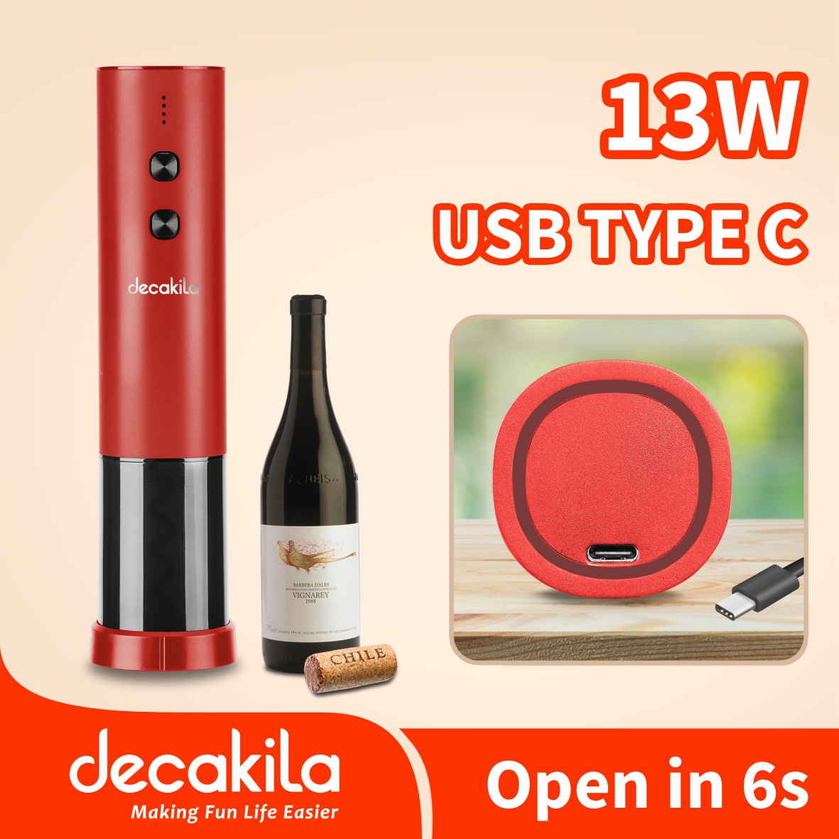 ប្រដាប់បើកស្រាអូតូ13W Decakila KMTT02B