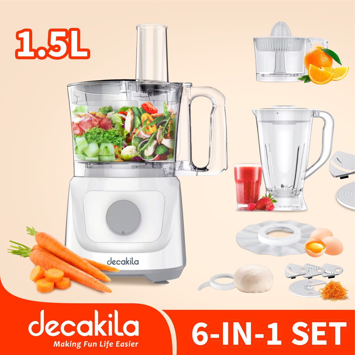 ម៉ាស៊ីនកិនសាច់ 6in1 Decakila KMMG023W