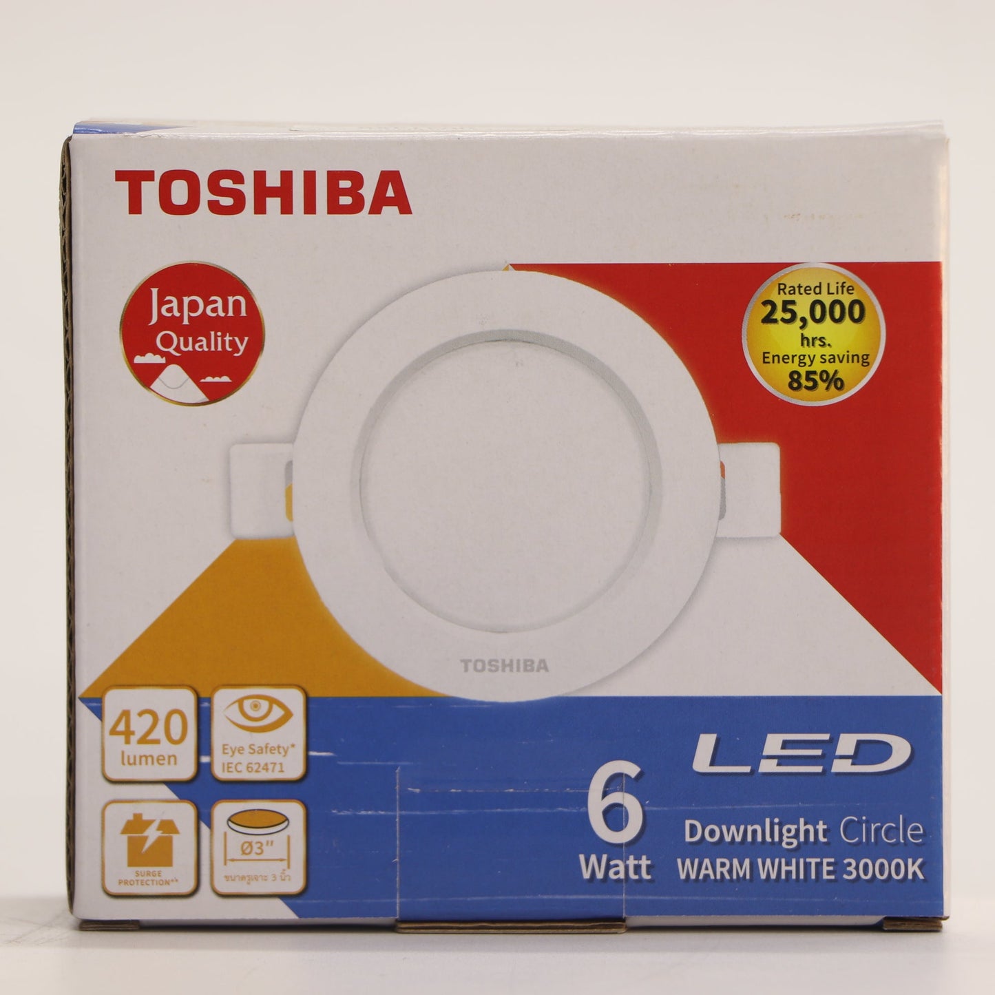 អំពូលបង្កប់ពិតានមូល LED-TOSHIBA-6W ពណ៌ថ្ងៃ